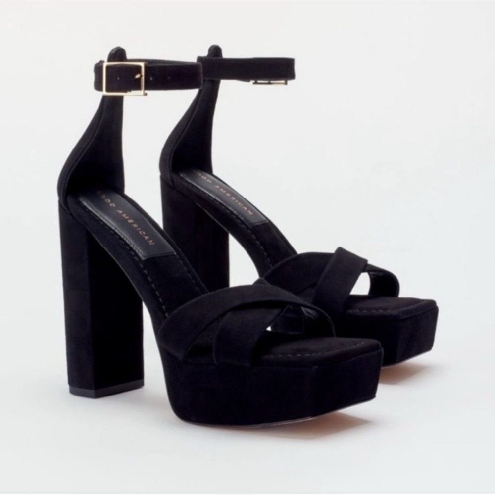 New  Good American Suede Platform Sandals Size 10 - Picture 4 of 17